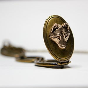 Vintage Solid Brass Locket with Wolf Pup Design - Aged Patina, Double Accordion Style, Holds 4 Photos