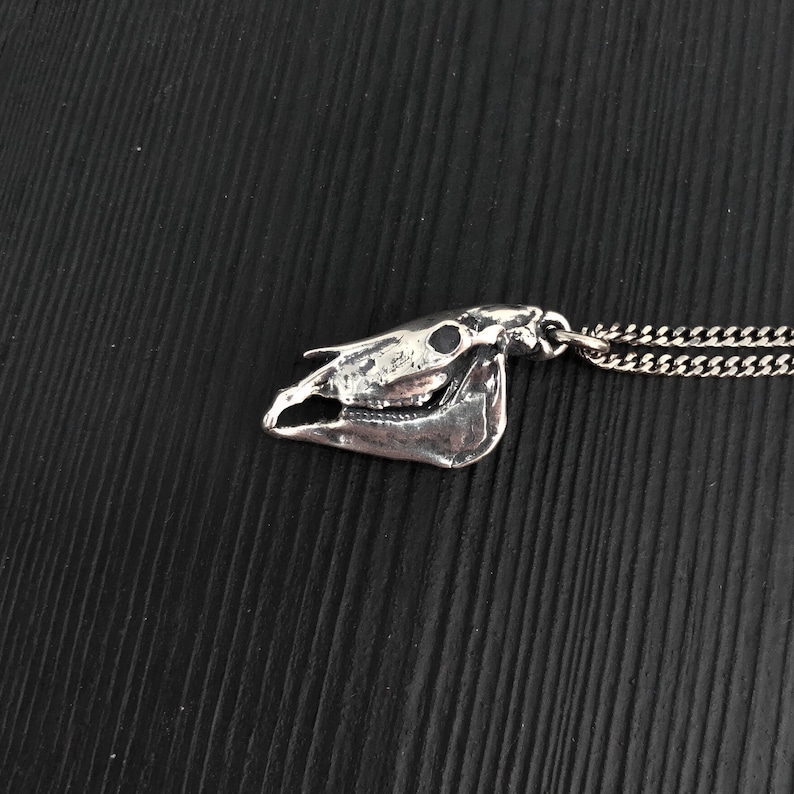 Horse Skull Charm Pendant Necklace - Solid Sterling Silver Equestrian image 2