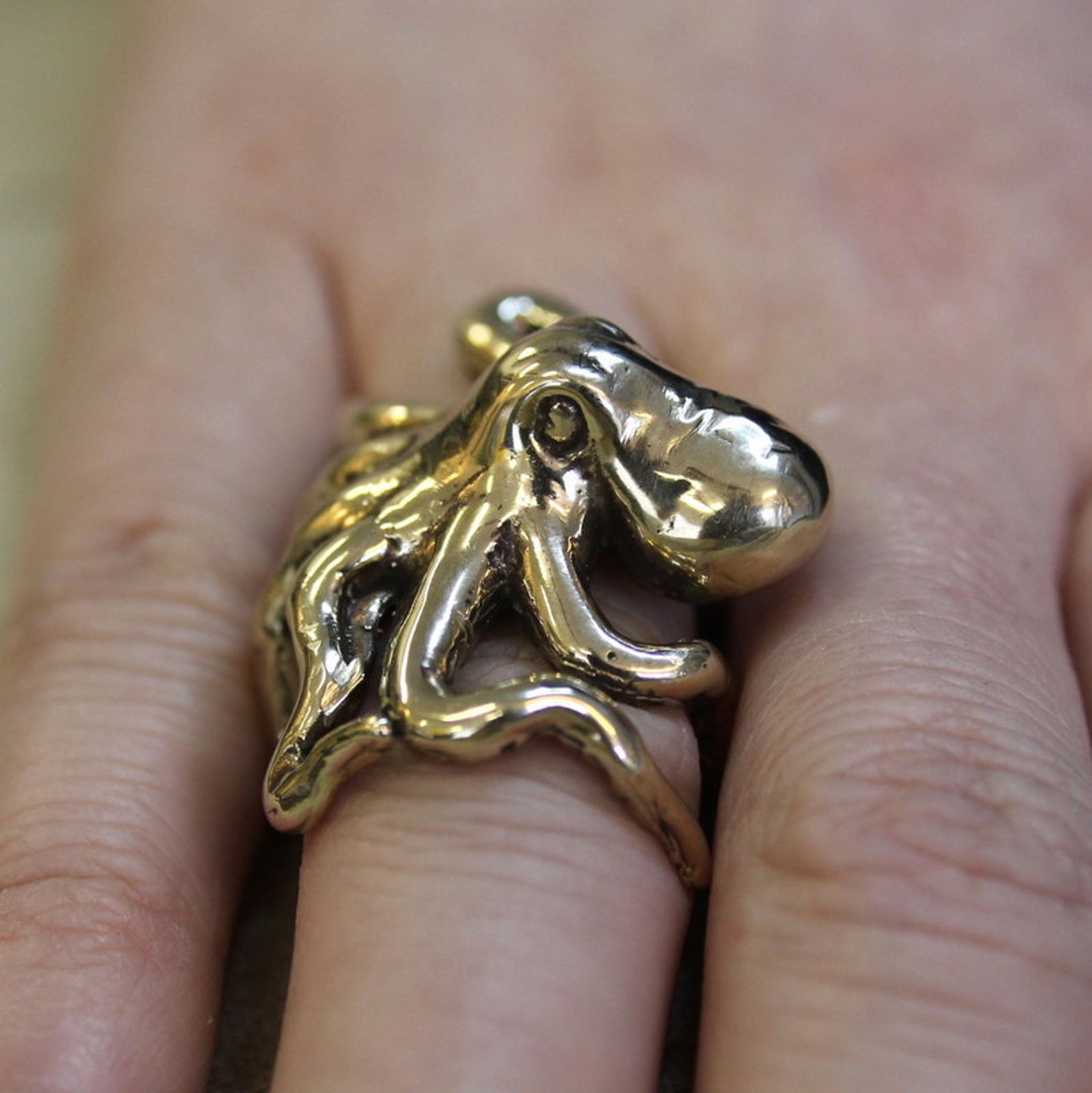 Octopus Ring in Solid Bronze Octopus Ring Sideways Octopus Etsy