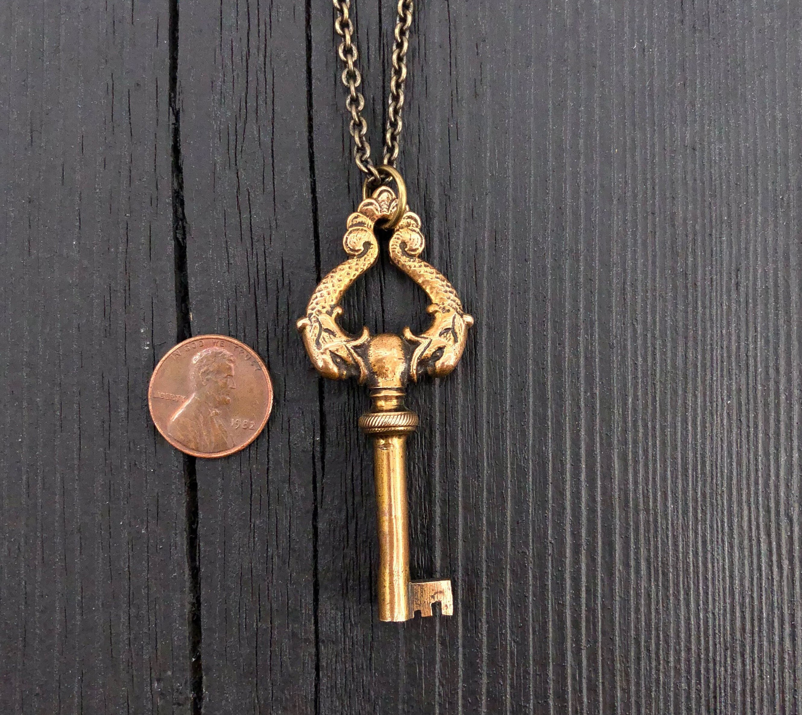 Dolphin Key Necklace in Solid Bronze 
