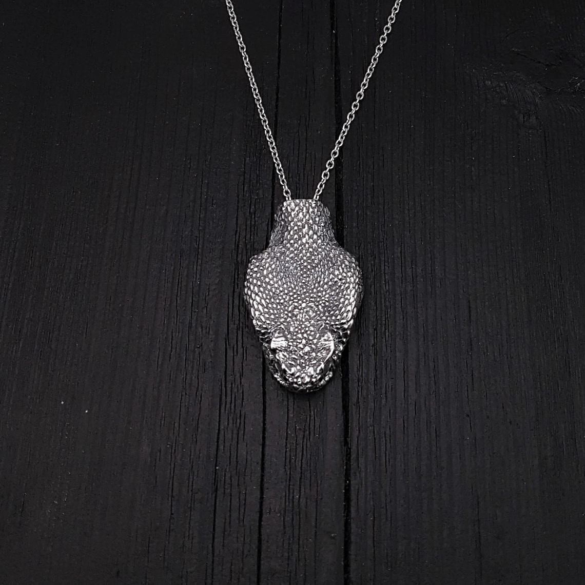 Silver Rattlesnake Head Pendant Necklace Life Size Solid Etsy
