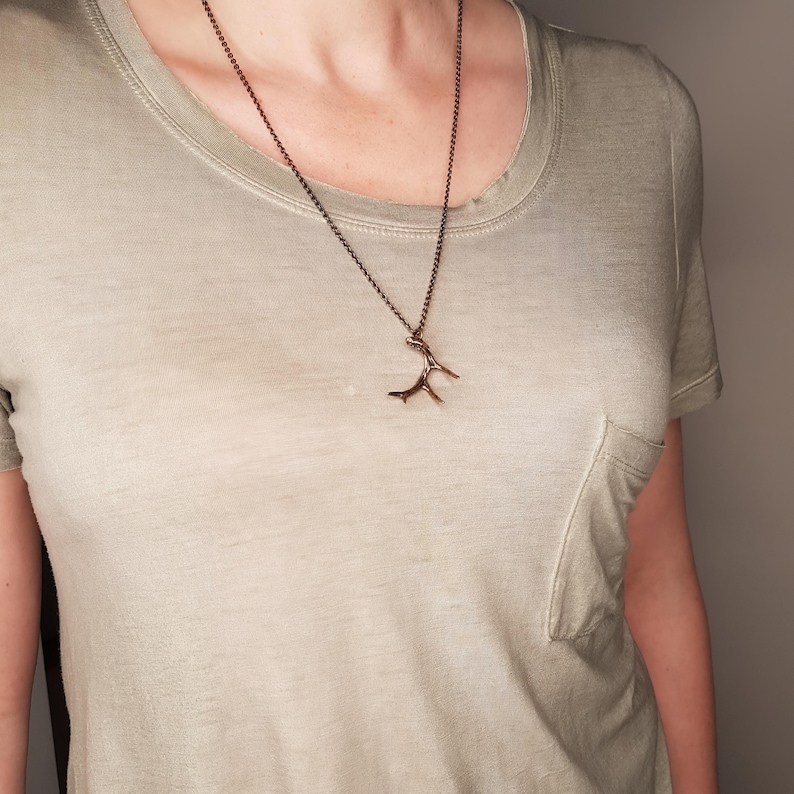 Deer Antler Pendant Necklace , Solid Hand Cast Bronze image 2