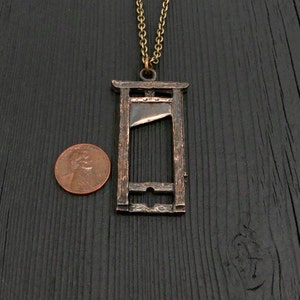 French Guillotine Charm Pendant Statement Necklace Dark Oxidized Antique Jewellers Bronze Highly Detailed Rare and Unique Jewelry image 4