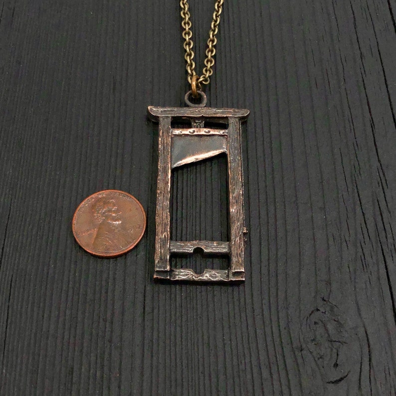 French Guillotine Charm Pendant Statement Necklace Dark Oxidized Antique Jewellers Bronze Highly Detailed Rare and Unique Jewelry image 4