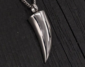 Wolf Tooth Cremation Ashes Urn Pendant Necklace - Silver Pet Urn - Personalised Custom Engraved - Dog Memorial Keepsake Memory Capsule