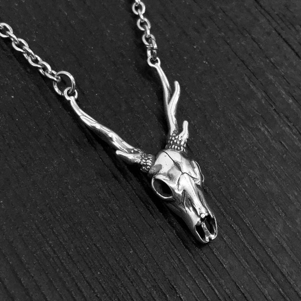 Sterling Deer Skull Halskette - Silber Geweih Hirsch Skull Anhänger