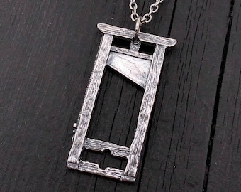 Guillotine Pendant Necklace - Solid Hand Cast Sterling Silver  - Multiple Chain Lengths Available