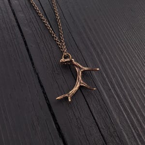 Deer Antler Pendant Necklace , Solid Hand Cast Bronze image 5