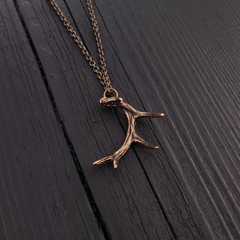Deer Antler Pendant Necklace , Solid Hand Cast Bronze image 5