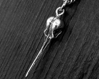 Hummingbird Skull Charm Pendant Necklace - Solid .925 Sterling Silver - Hand Cast From a Real Skull - Highly Detailed