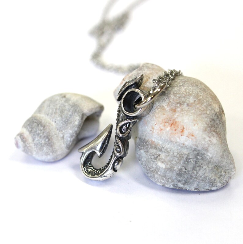 Fish Hook Necklace Silver Fish Hook Pendant Necklace Hawaiian Fish Hook Necklace