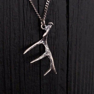 Deer Antler Pendant Necklace Sterling Silver Hand Polished Finish Whitetail Stag Horn Jewelry Multiple Chain Lengths image 2