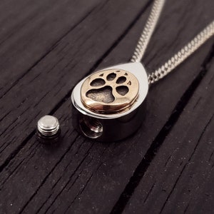 Dog Paw Print Tear Drop Cremation Ash Urn Necklace Solid Bronze on Stainless Steel Custom Engraved Personalised Mourning Pet Urn image 5