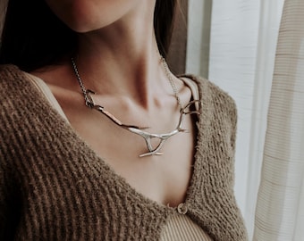 Elk Antler Choker Necklace In Solid Cast Bronze - Handmade Statement Piece