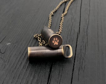 Cat Paw Print Cremation Urn Necklace: Solid Brass Pet Memorial