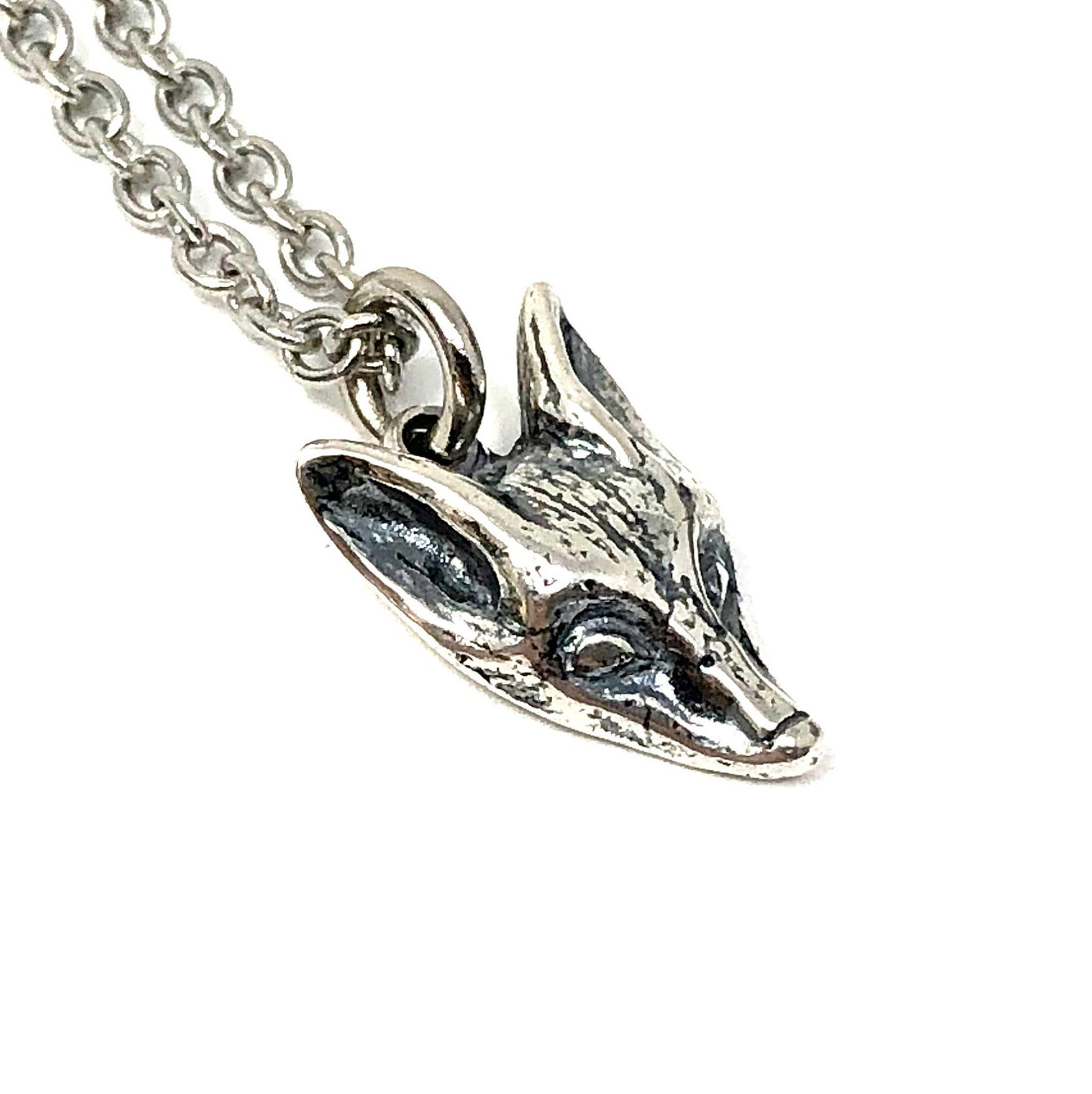 Fox Head Pendant Charm Necklace 925 Sterling Silver Etsy