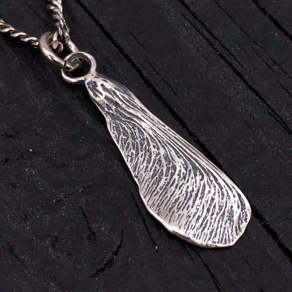 Sterling Silver Maple Key Pendant Necklace - Solid Hand Cast 925 - Acer Seed Tree Jewelry - Multiple Chain Lengths Available