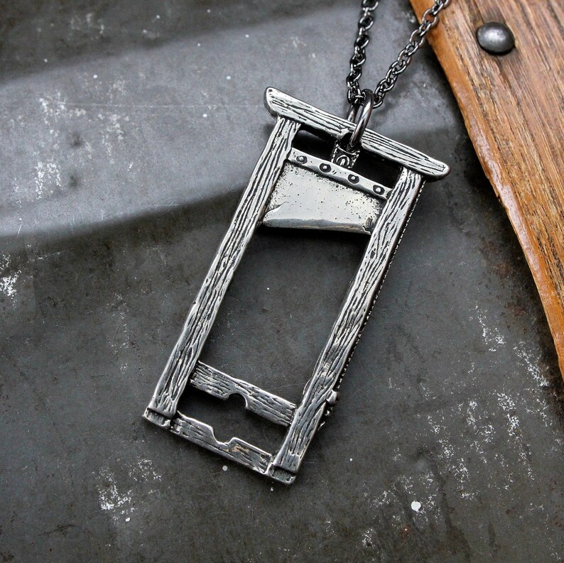 Guillotine Pendant Necklace  Solid Hand Cast Silver Plated image 4