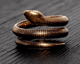 Colubrid Snake Wrap Ring Solid Bronze Sizes 4 to 11