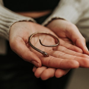 Snake Bracelet With Emerald Eyes Silver or Black Serpent Bracelet Snake  Cuff Bracelet Viper Serpent Jewelry Bangle Gift for Her 