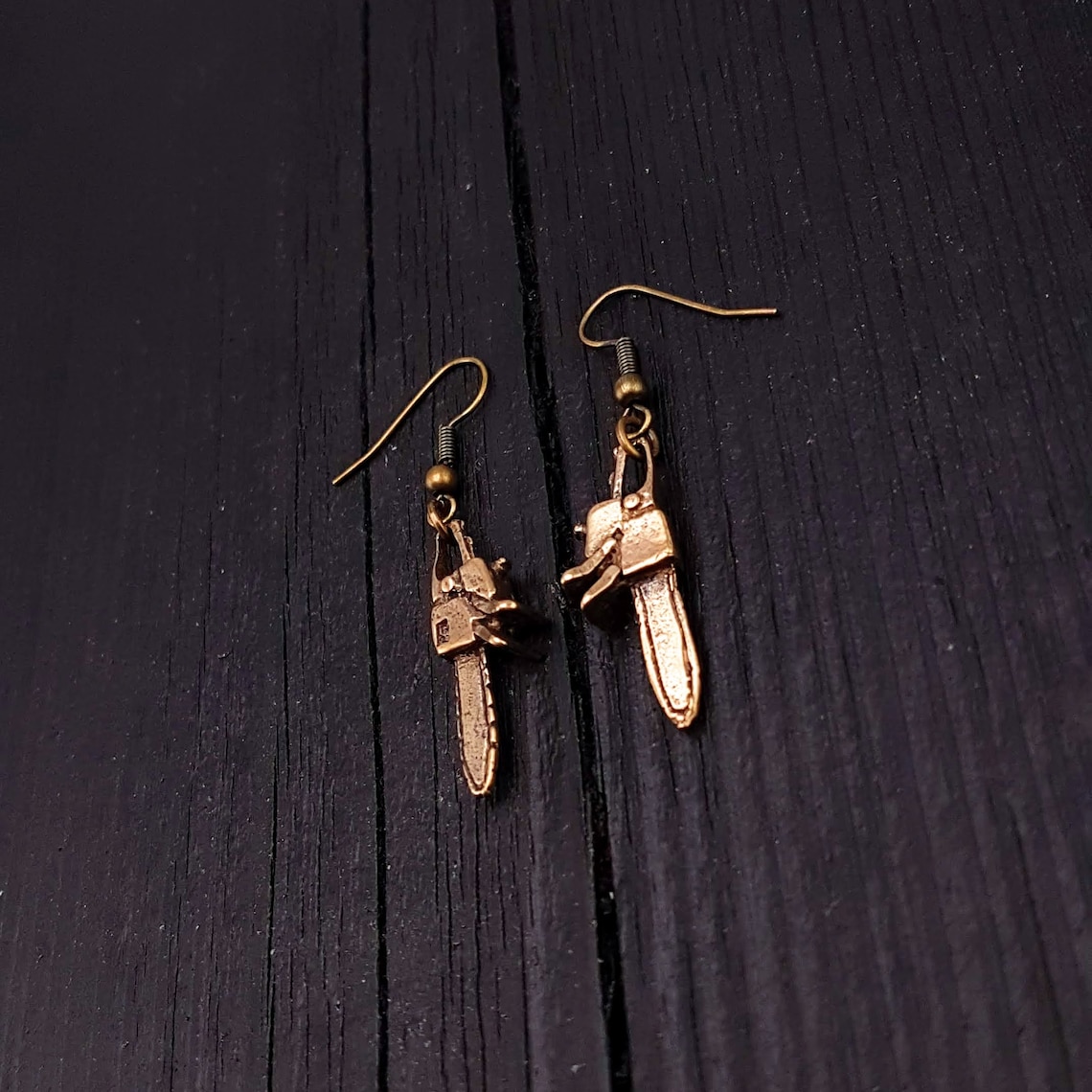 Chainsaw Dangle Earrings Solid Hand Cast Jewelers Bronze Etsy