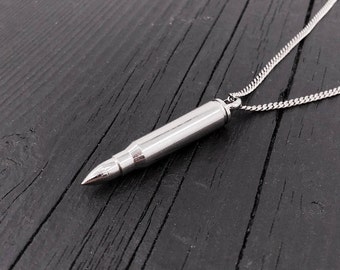 Silver Bullet Memorial Urn Necklace in Stainless Steel Cremation Urn