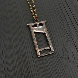 French Guillotine Charm Pendant Statement Necklace Dark Oxidized Antique Jewellers Bronze Highly Detailed Rare and Unique Jewelry image 5