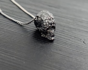 Dark Oxidized Sugar Skull Necklace Silver Plated White Bronze