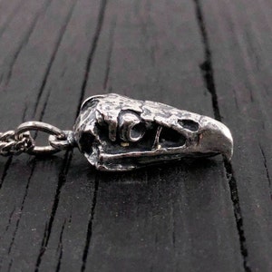Vulture Skull Charm Pendant Necklace - Solid Hand Cast Sterling Silver - Polished Oxidised Finish - Unisex Griffon Bird Jewelry