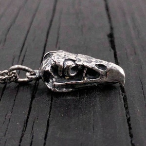 Vulture Skull Charm Pendant Necklace , Solid Hand Cast Sterling Silver
