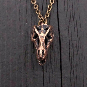 Bronze T-Rex Skull Necklace Dinosaur Jewelry Dino Pendant Tyrannosaurus Pendant Paleontologist Gift Archeology Jewelry Gold Dinosaurs image 4