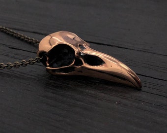 Raven Skull Pendant Necklace in Solid Silicon Bronze