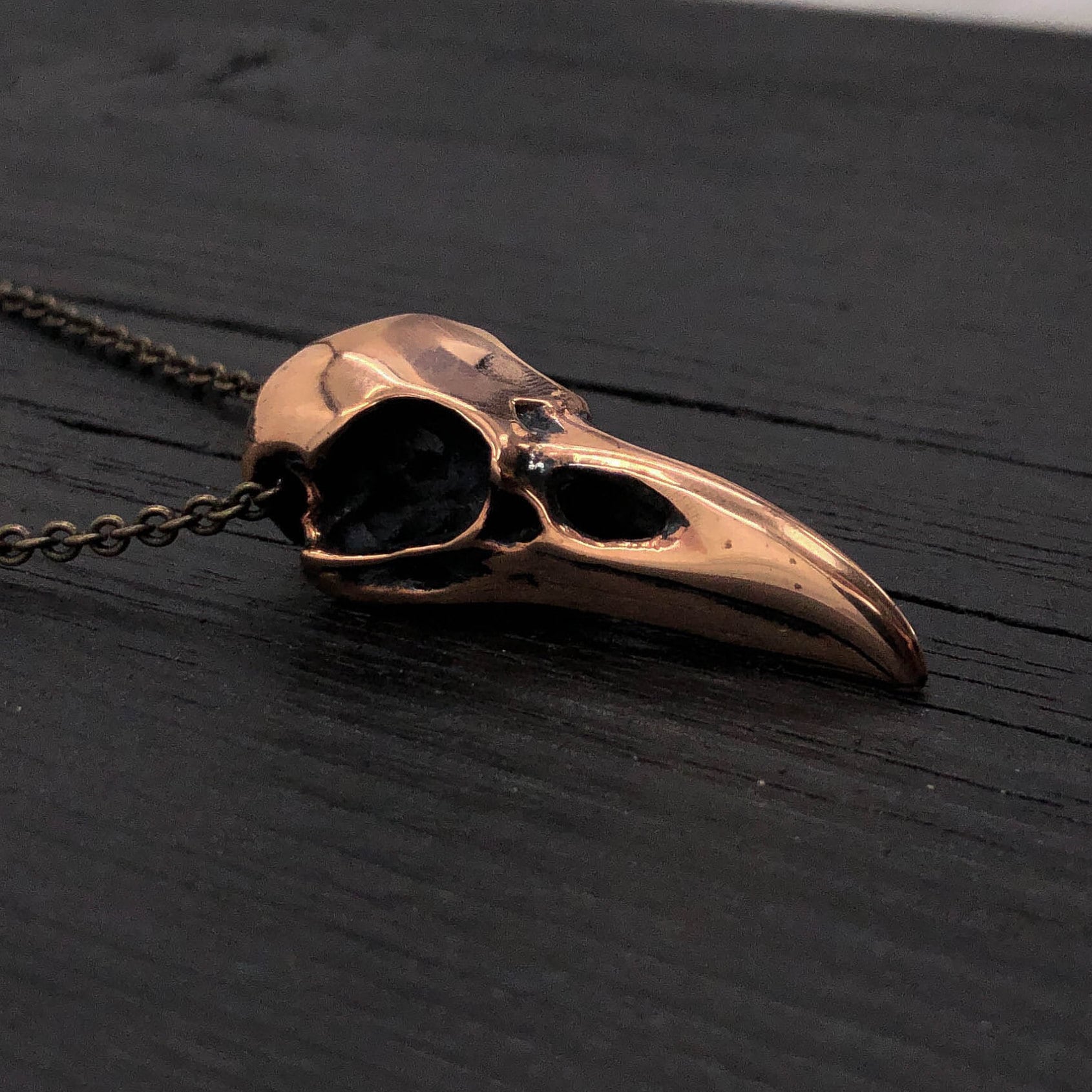 Raven Skull Necklace Bronze Cast Skull 