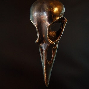 Raven Skull Necklace Aged Bronze Raven Skull Pendant Necklace Raven Skull Jewelry