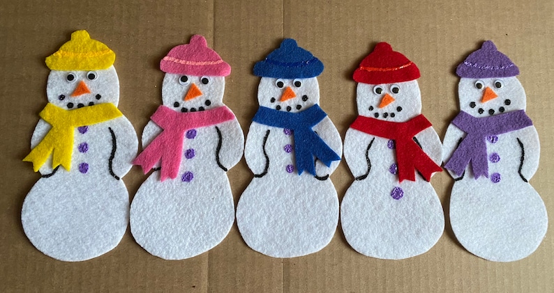 FIVE LITTLE SNOWMEN Children's Flannel Board Felt Set image 1