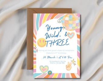 Jung, Wild, & Free-Third Birthday Party anpassbare digitale Download-Einladung