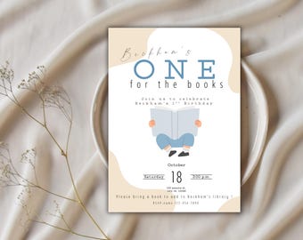 One For The Books Pierwsze urodziny chłopca, personalizowane zaproszenie do pobrania w wersji cyfrowej