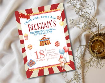 Karneval/Zirkus-Geburtstagsfeier-kundengerechte digitale Download-Einladung