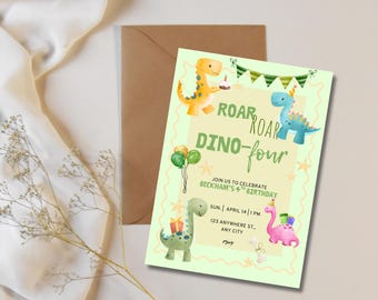 Dino-FOUR Geburtstagsparty Einladung zum Geburtstag