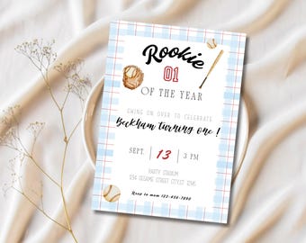 Digitale download uitnodiging voor het eerste verjaardagsfeestje van een rookie