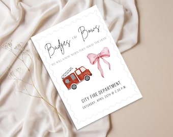 Badges or Bows Gender Reveal Customizable Digital Download Invitation