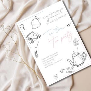 Tee-Zeit-Tee-Party-Golf-Gender offenbaren kundengerechte digitale Download-Einladung