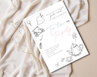 Tea Time Tea Party Golf Gender Reveal Customizable Digital Download Invitation
