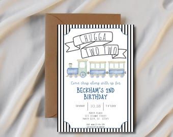 Chugga zwei zwei Zug zweite Geburtstagsfeier kundengerechte digitale Download-Einladung