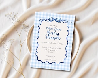 Blaue Jean-Babyparty-kundengerechte digitale Download-Einladung