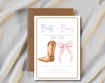 Boots oder Bögen Gender Reveal Anpassbare Digital Download Einladung