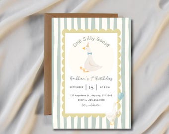 Eine Alberne Gans erste Geburtstagsparty-anpassbare digitale Download-Einladung