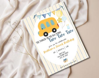 Kleinkind im Bus dreht zwei Geburtstagsparty kundengerechte digitale Download-Einladung