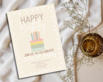 Einfache Kuchen-Geburtstags-Party Feier-kundengerechte digitale Download-Einladung