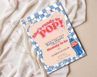 Sie ist bereit, POP Baby Shower anpassbare digitale Download-Einladung